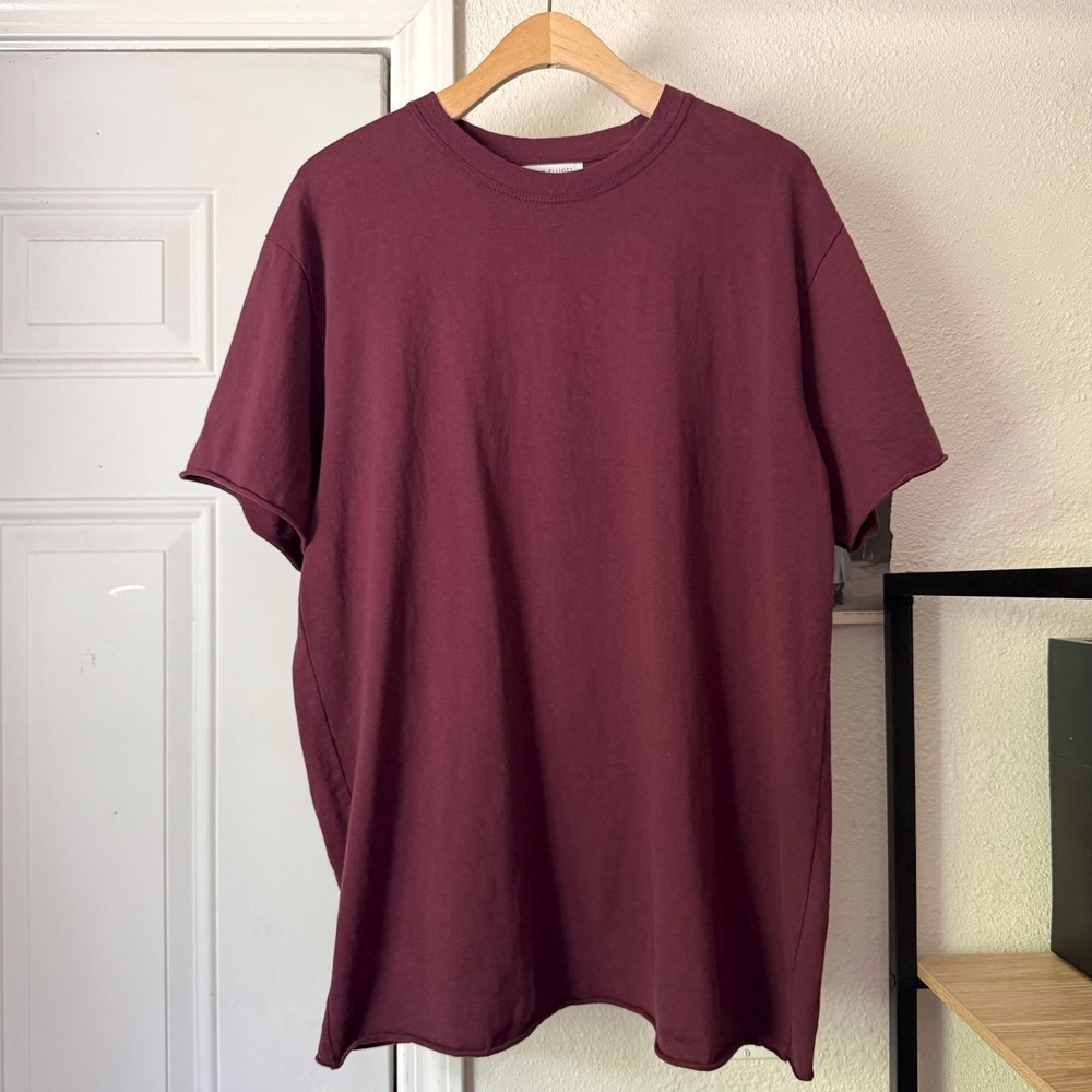JOHN ELLIOTT burgundy magenta cotton raw hem short sleeve crew neck tee t-shirt